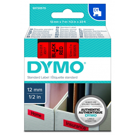 DYMO D1 - Removable adhesive - black on red - Roll (1.2 cm x 7 m) 1 roll(s) labels - for LabelMANAGER 100, 160, 210, 220, 260, 280, 300, 360, 420, Wireless PnP; LabelPOINT 250 - 0