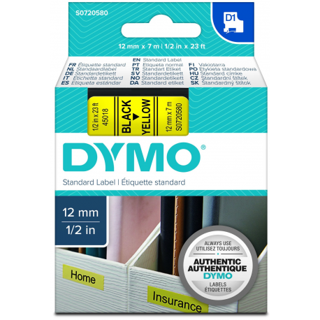 DYMO D1 - Self-adhesive - black on yellow - Roll (1.2 cm x 7 m) 1 cassette(s) label tape - for LabelMANAGER 100, 160, 210, 220, 260, 280, 300, 360, 420, Wireless PnP; LabelPOINT 250 - 0