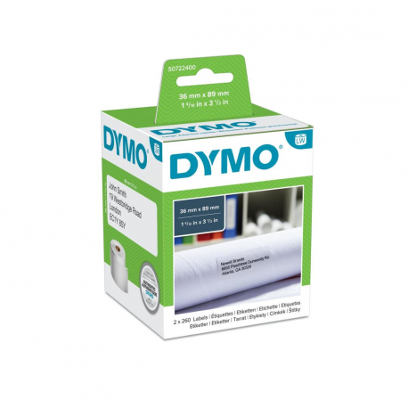 DYMO LabelWriter - Paper - permanent adhesive - white - 36 x 89 mm 520 label(s) (2 roll(s) x 260) address labels - for DYMO LabelWriter 310, 315, 320, 330, 400, 450, 4XL, SE450, Wireless - 0