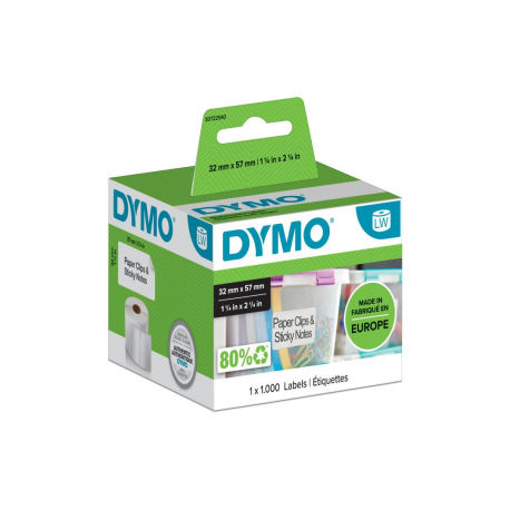 DYMO LabelWriter - White - 57 x 32 mm 1000 label(s) (1 roll(s) x 1000) multi-purpose labels - for DYMO LabelWriter 310, 315, 320, 330, 400, 450, 4XL, SE450, Wireless - 0