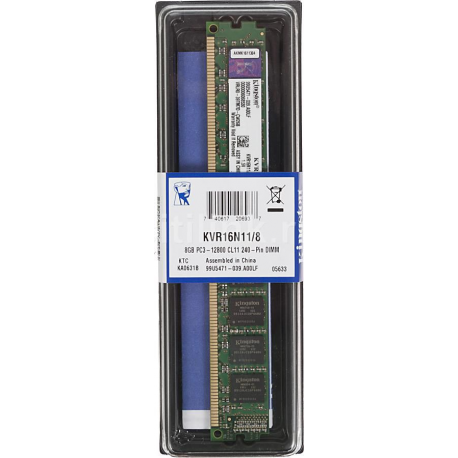 Kingston ValueRAM - DDR3 - module - 8 GB - DIMM 240-pin - 1600 MHz  /  PC3-12800 - CL11 - 1.5 V - unbuffered - non-ECC - 3