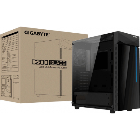 Gigabyte C200 GLASS - Tower - ATX - windowed side panel (tempered glass) - no power supply (ATX) - black - USB/Audio - 7