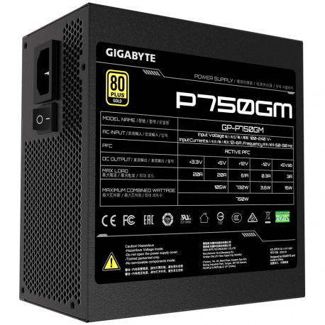 Gigabyte P750GM - Power supply (internal) - ATX12V 2.31 - 80 PLUS Gold - AC 100-240 V - 750 Watt - active PFC - 2
