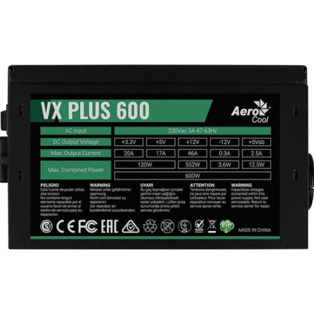 AeroCool VX PLUS 600 - Power supply (internal) - ATX12V 2.3 - AC 230 V - 600 Watt - 5