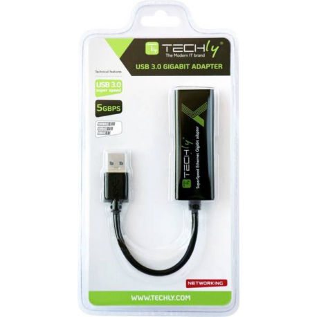 TECHly IDATA USB-ETGIGA3T2 - Network adapter - USB 3.0 - Gigabit Ethernet x 1 - black - 6