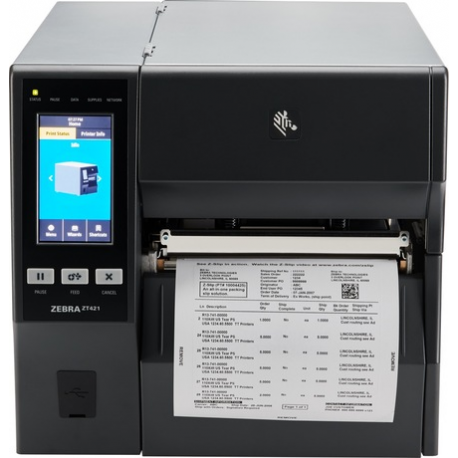ZT400 Series Printer,UK + Euro Power Cords,Thermal Transfer + Direct Thermal print modes,USB 2.0,USB Host,Serial,10/100 Ethernet - 3