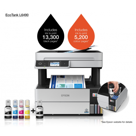 Epson EcoTank L6490 - Multifunction printer - colour - ink-jet - refillable - A4 (210 x 297 mm) (original) - A4 / Legal (media) - up to 17 ppm (printing) - 250 sheets - 33.6 Kbps - USB, LAN, Wi-Fi - 6