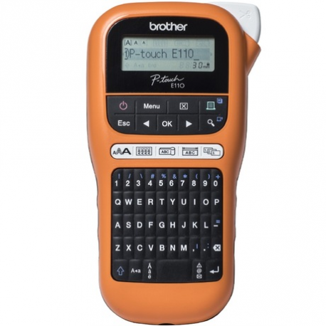 Brother P-Touch PT-E110VP - Labelmaker - B/W - thermal transfer - Roll (1.2 cm) - 180 dpi - up to 20 mm/sec - cutter - 2 line printing - black, orange - 5