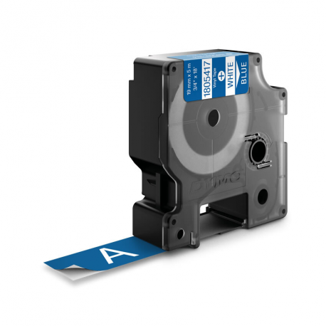 DYMO Rhino Coloured Vinyl - Vinyl - permanent adhesive - white on blue - Roll (1.9 cm x 5.5 m) 1 cassette(s) tape - for DYMO ILP219; Rhino 4200, 5000, 5200, 6000; RhinoPRO 3000, 5000, 6000, 6500 - 3