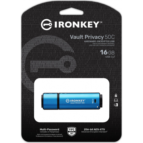Kingston IronKey Vault Privacy 50C - USB flash drive - encrypted - 16 GB - USB-C 3.2 Gen 1 - TAA Compliant - 4