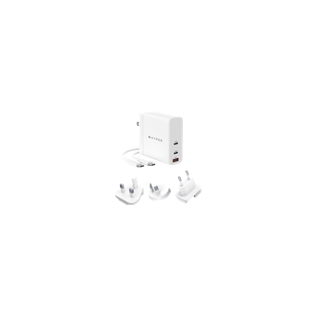 HyperJuice - Power adapter - GaN technology - 140 Watt - QC 3.0, Power Delivery 3.1 - 3 output connectors (USB, 2 x USB-C) - white - 1