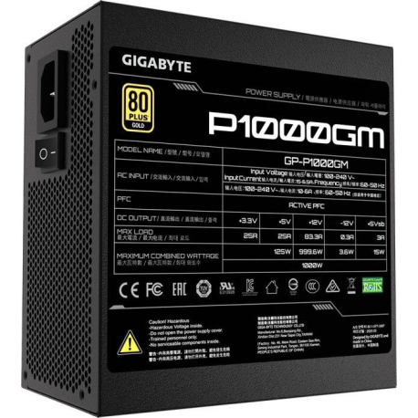 Gigabyte P1000GM - Power supply (internal) - ATX12V 2.31 - 80 PLUS Gold - AC 100-240 V - 1000 Watt - active PFC - 2