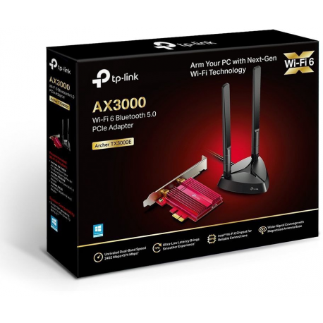 TP-LINK AX3000 Wi-Fi 6 Bluetooth 5.0 PCIe Adapter TX3000E 2.4GHz/5GHz, Antenna type 2xHigh-Gain External Antennas, 574+2402 Mbit