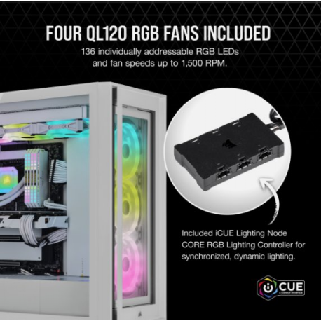 CORSAIR iCUE 5000X RGB QL Edition - Mid tower - windowed side panel (tempered glass) - no power supply (ATX) - true white - USB/Audio - 5
