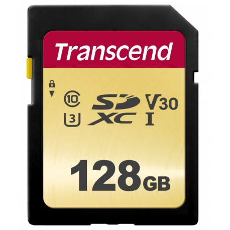 Transcend 500S - Flash memory card - 128 GB - Video Class V30 / UHS-I U3 / Class10 - SDXC UHS-I - 0