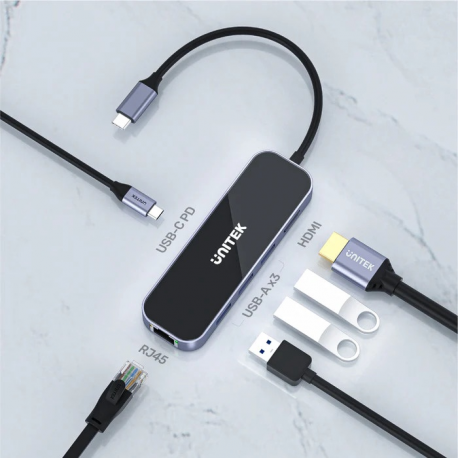 Unitek uHUB H6 D1084A - docking station - USB-C - HDMI - 1GbE - 3
