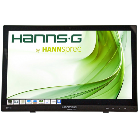 HANNS.G HT161HNB - HT Series - LED monitor - 15.6" - touchscreen - 1366 x 768 @ 60 Hz - 220 cd / m² - 500:1 - 12 ms - HDMI, VGA - headphone - 0