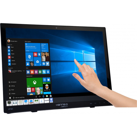 HANNS.G HT161HNB - HT Series - LED monitor - 15.6" - touchscreen - 1366 x 768 @ 60 Hz - 220 cd / m² - 500:1 - 12 ms - HDMI, VGA - headphone - 10