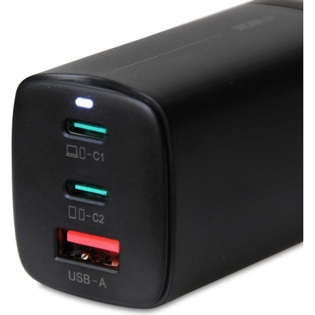 iBOX C-65 - Power adapter - 65 Watt - 5 A - Apple Fast Charge, Huawei Fast Charge, PD 3.0, QC 3.0, QC 4+, AFC, SCP, Apple 2.4A - 3 output connectors - on cable: USB, USB-C - black - 2