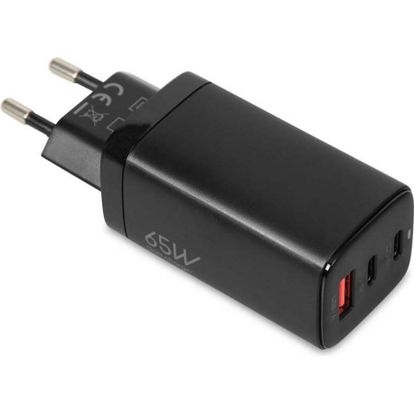 iBOX C-65 - Power adapter - 65 Watt - 5 A - Apple Fast Charge, Huawei Fast Charge, PD 3.0, QC 3.0, QC 4+, AFC, SCP, Apple 2.4A - 3 output connectors - on cable: USB, USB-C - black - 5