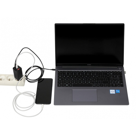 iBOX C-65 - Power adapter - 65 Watt - 5 A - Apple Fast Charge, Huawei Fast Charge, PD 3.0, QC 3.0, QC 4+, AFC, SCP, Apple 2.4A - 3 output connectors - on cable: USB, USB-C - black - 8