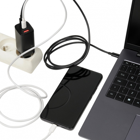 iBOX C-65 - Power adapter - 65 Watt - 5 A - Apple Fast Charge, Huawei Fast Charge, PD 3.0, QC 3.0, QC 4+, AFC, SCP, Apple 2.4A - 3 output connectors - on cable: USB, USB-C - black - 9