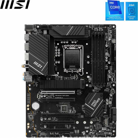 MSI PRO B760-P WIFI DDR4 - Motherboard - ATX - LGA1700 Socket - B760 Chipset - USB 3.2 Gen 1, USB 3.2 Gen 2, USB-C 3.2 Gen2, USB-C 3.2 Gen 1 - 2.5 Gigabit LAN, Bluetooth, Wi-Fi - HD Audio (8-channel) - 1