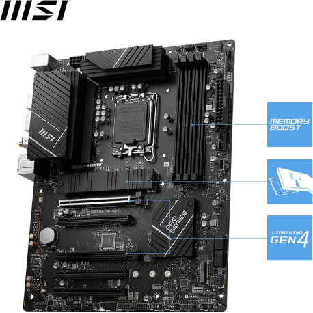 MSI PRO B760-P WIFI DDR4 - Motherboard - ATX - LGA1700 Socket - B760 Chipset - USB 3.2 Gen 1, USB 3.2 Gen 2, USB-C 3.2 Gen2, USB-C 3.2 Gen 1 - 2.5 Gigabit LAN, Bluetooth, Wi-Fi - HD Audio (8-channel) - 2