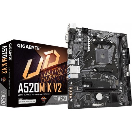 Gigabyte A520M K V2 - 1.0 - motherboard - micro ATX - Socket AM4 - AMD A520 Chipset - USB 3.2 Gen 1 - Gigabit LAN - onboard graphics (CPU required) - HD Audio (8-channel) - 3