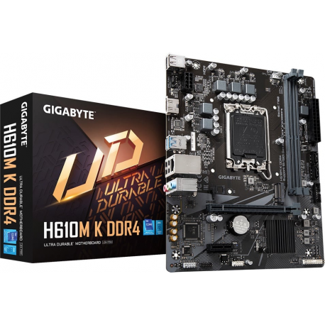 Gigabyte H610M K DDR4 - 1.0 - motherboard - micro ATX - LGA1700 Socket - H610 Chipset - USB 3.2 Gen 1 - Gigabit LAN - onboard graphics (CPU required) - HD Audio (8-channel) - 4