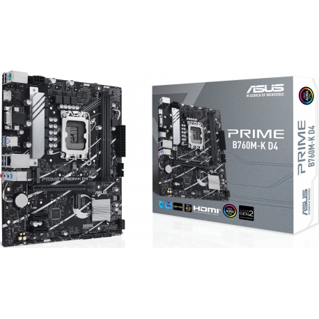 ASUS PRIME B760M-K D4 - Motherboard - micro ATX - LGA1700 Socket - B760 Chipset - USB 3.2 Gen 1 - 2.5 Gigabit LAN - onboard graphics (CPU required) - HD Audio (8-channel) - 6