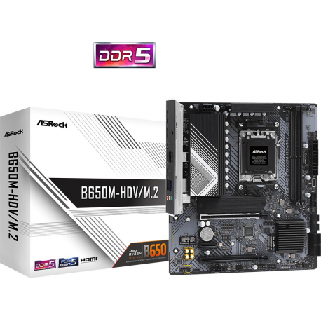 ASRock B650M-HDV / M.2 - Motherboard - micro ATX - Socket AM5 - AMD B650 Chipset - USB 3.2 Gen 1, USB-C 3.2 Gen2, USB-C 3.2 Gen 1 - 2.5 Gigabit LAN - onboard graphics (CPU required) - HD Audio (8-channel) - 5