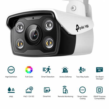 TP-Link VIGI C340 V1 - Network surveillance camera - bullet - outdoor - weatherproof - colour (Day&Night) - 2560 x 1440 - M12 mount - fixed focal - audio - LAN 10 / 100 - H.264, H.265, H.265+, H.264+ - DC 12 V - 1