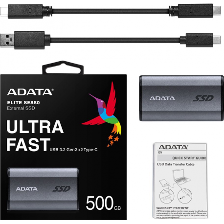 ADATA SE880 - SSD - 500 GB - external (portable) - USB 3.2 Gen 2x2 (USB-C connector) - titanium grey - 5