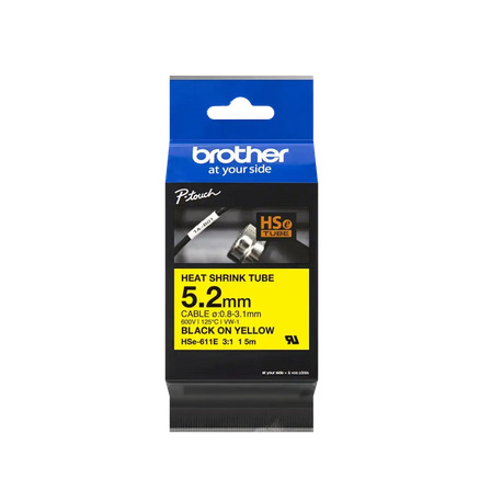 Brother HSe-611E - Black on yellow - Roll (0.52 cm x 1.5 m) 1 cassette(s) hanging box - heat shrink tube tape - for P-Touch PT-D800W, PT-E300, PT-E300VP, PT-E550WVP, PT-P700, PT-P750W, PT-P900W, PT-P950NW - 0