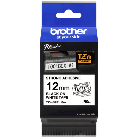 Brother Strong Adhesive - White - Roll (1.2 cm x 8 m) 1 cassette(s) laminated tape - for P-Touch PT-1010, 1080, 1090, 1230, 1290, 2030, 2100, 2430, 2730, 9700, 9800, PT-GL-200 - 0
