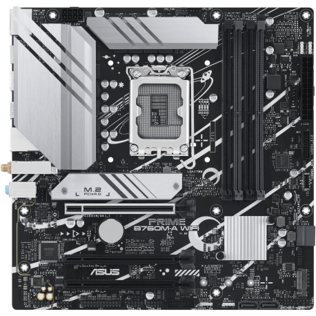ASUS PRIME B760M-A WIFI - Motherboard - micro ATX - LGA1700 Socket - B760 Chipset - USB 3.2 Gen 1, USB 3.2 Gen 2, USB-C 3.2 Gen 1 - 2.5 Gigabit LAN, Wi-Fi 6, Bluetooth - onboard graphics (CPU required) - HD Audio (8-channel) - 0