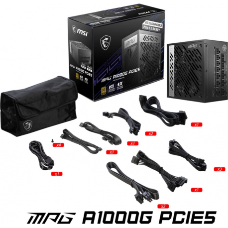 MSI MPG A1000G PCIE5 - Power supply (internal) - ATX12V / EPS12V - 80 PLUS Gold - AC 100-240 V - 1000 Watt - active PFC - 4
