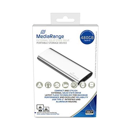 MediaRange MR1102 - SSD - 480 GB - external (portable) - USB 3.2 Gen 2 (USB-C connector) - silver - 0