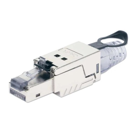 Intellinet Modular Plug Cat6a 10G Shielded Toolless RJ45 Modular Field Termination Plug with Pull-ring Release, For Easy and Quick High-quality Cable Assembly in the Field, STP, for Solid & Stranded Wire, Gold-plated Contacts, Metal Housing - Network connector - RJ-45 (M) - STP - CAT 6a - IEEE 802.3bt - 0