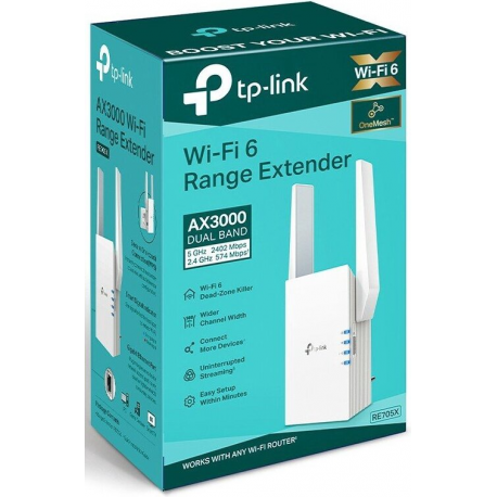 TP-Link RE705X V1 - Wi-Fi range extender - 1GbE - Wi-Fi 6 - 2.4 GHz, 5 GHz - 3