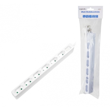 LogiLink - Slim - power strip - AC 250 V - 3400 Watt - output connectors: 6 (Europlug) - 1.5 m cord - white - 4