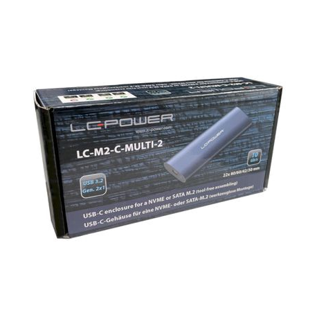LC Power LC-M2-C-MULTI-2 - Storage enclosure - M.2 - M.2 Card (PCIe NVMe & SATA) - USB 3.2 (Gen 2) - anthracite - 6
