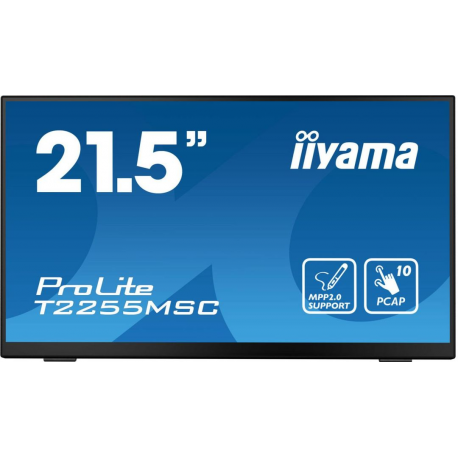 iiyama ProLite T2255MSC-B1 - LED monitor - 21.5" - touchscreen - 1920 x 1080 Full HD (1080p) @ 60 Hz - IPS - 400 cd / m² - 1000:1 - 5 ms - HDMI, DisplayPort - speakers - matte black - 0