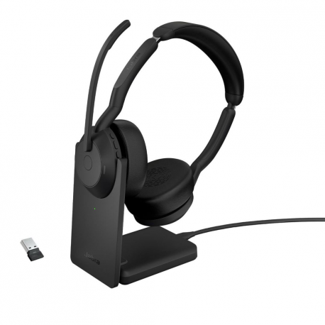 Jabra Evolve2 55 UC Stereo - Headset - on-ear - Bluetooth - wireless - active noise cancelling - USB-C, USB-A - black - with charging stand - Zoom Certified, Certified for Microsoft Teams, Cisco Webex Certified, Optimised for UC, Alcatel-Lucent Certified, Avaya Certified, Unify Certified, MFi Certified, Google Meet Certified, Amazon Chime Certified, Google Fast Pair Certified - 0