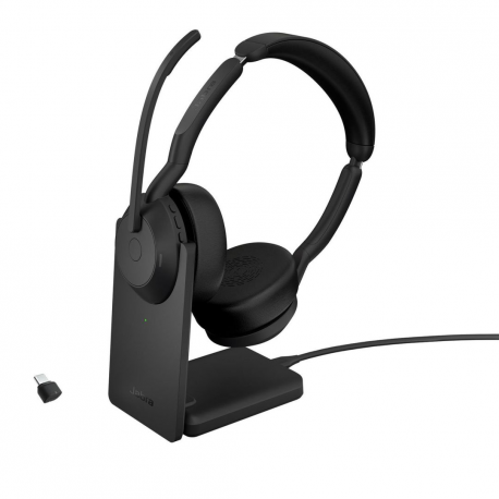 Jabra Evolve2 55 UC Stereo - Headset - on-ear - Bluetooth - wireless - active noise cancelling - USB-C - black - with charging stand - Zoom Certified, Cisco Webex Certified, Optimised for Microsoft Teams, Alcatel-Lucent Certified, Avaya Certified, Unify Certified, MFi Certified, Amazon Chime Certified - 0
