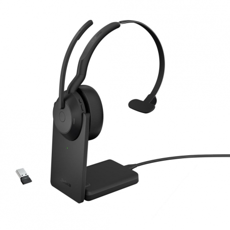 Jabra Evolve2 55 UC Mono - Headset - on-ear - Bluetooth - wireless - active noise cancelling - USB-C - black - with charging stand - Cisco Webex Certified, Alcatel-Lucent Certified, Avaya Certified, MFi Certified, Google Meet Certified, Amazon Chime Certified, Google Fast Pair Certified - 0