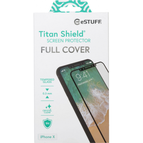 eSTUFF Titan Shield - Screen protector for mobile phone - full cover - glass - frame colour black - for Apple iPhone X - 1