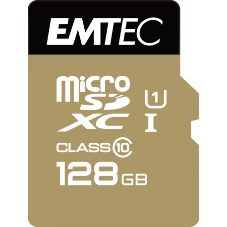 EMTEC Gold+ - Flash memory card (SD adapter included) - 128 GB - Class 10 - microSD - gold - 0