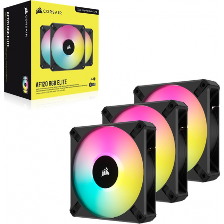 CORSAIR AF ELITE Series AF120 RGB ELITE 120mm Fluid Dynamic RGB Fan with AirGuide Triple Pack with Lighting Node CORE
